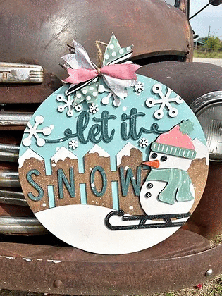 3D Door hanger - Let it snow with snowman sledding