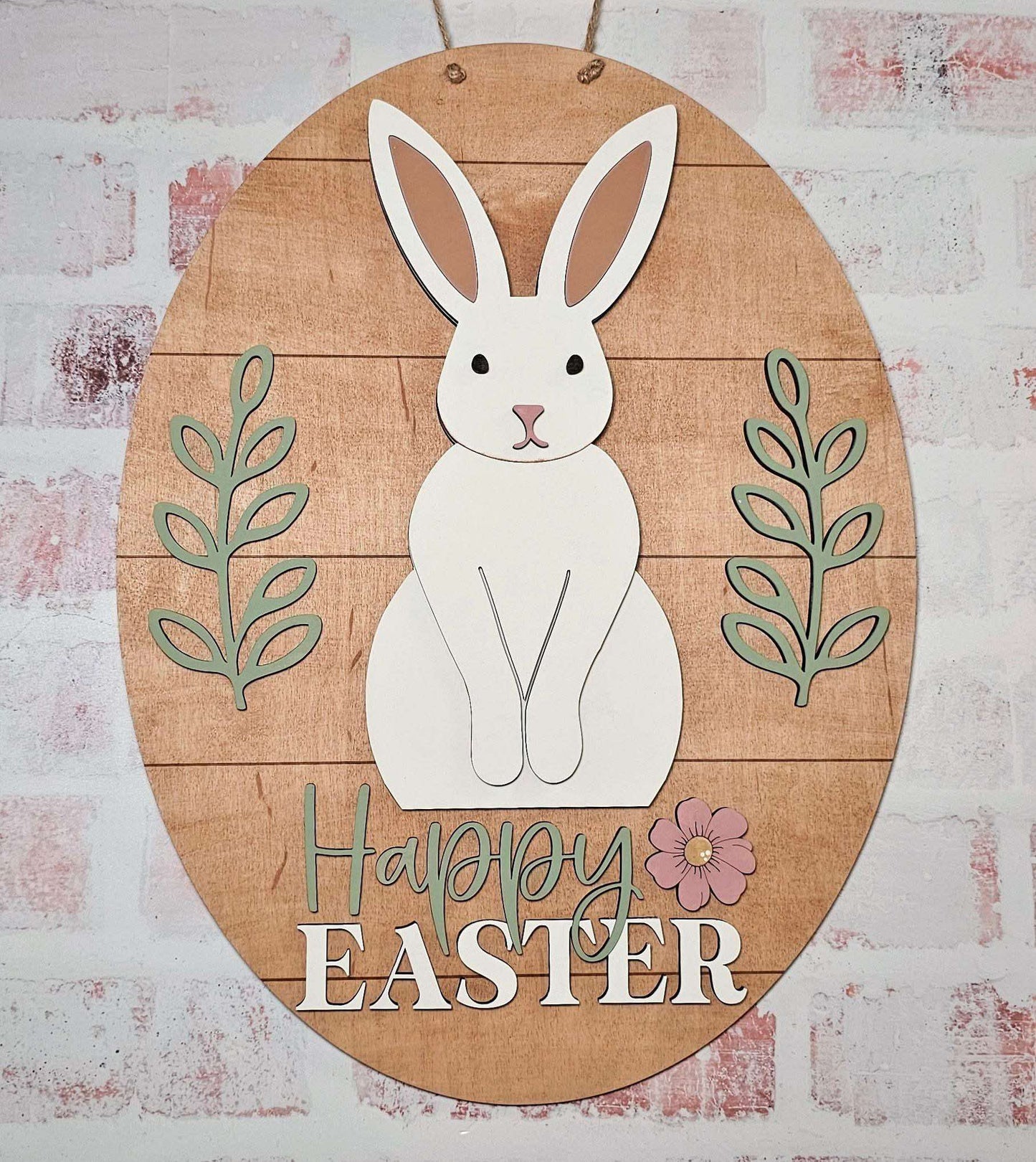 3D Door hanger - Happy Easter with Bunny and greenery