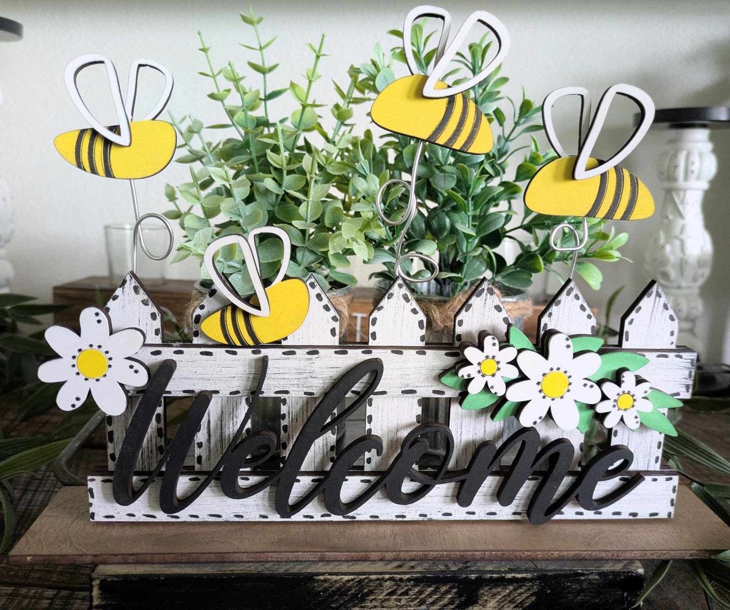 3D Standing Welcome with flowers and bees Display