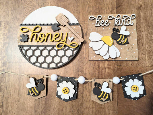 3D Tiered Tray Decor - Bee Kind - Honey