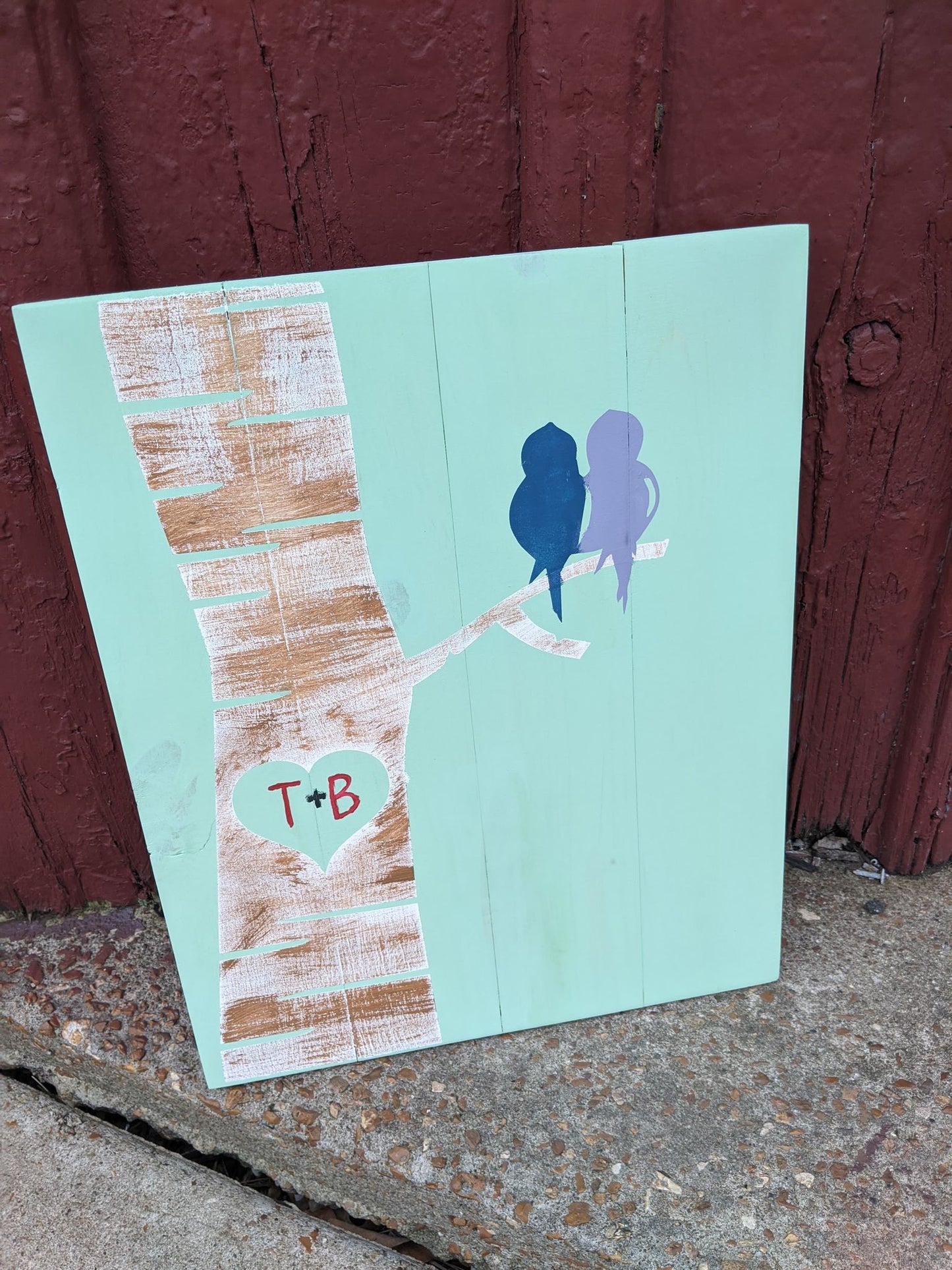 Tree with birds-couples initials in tree