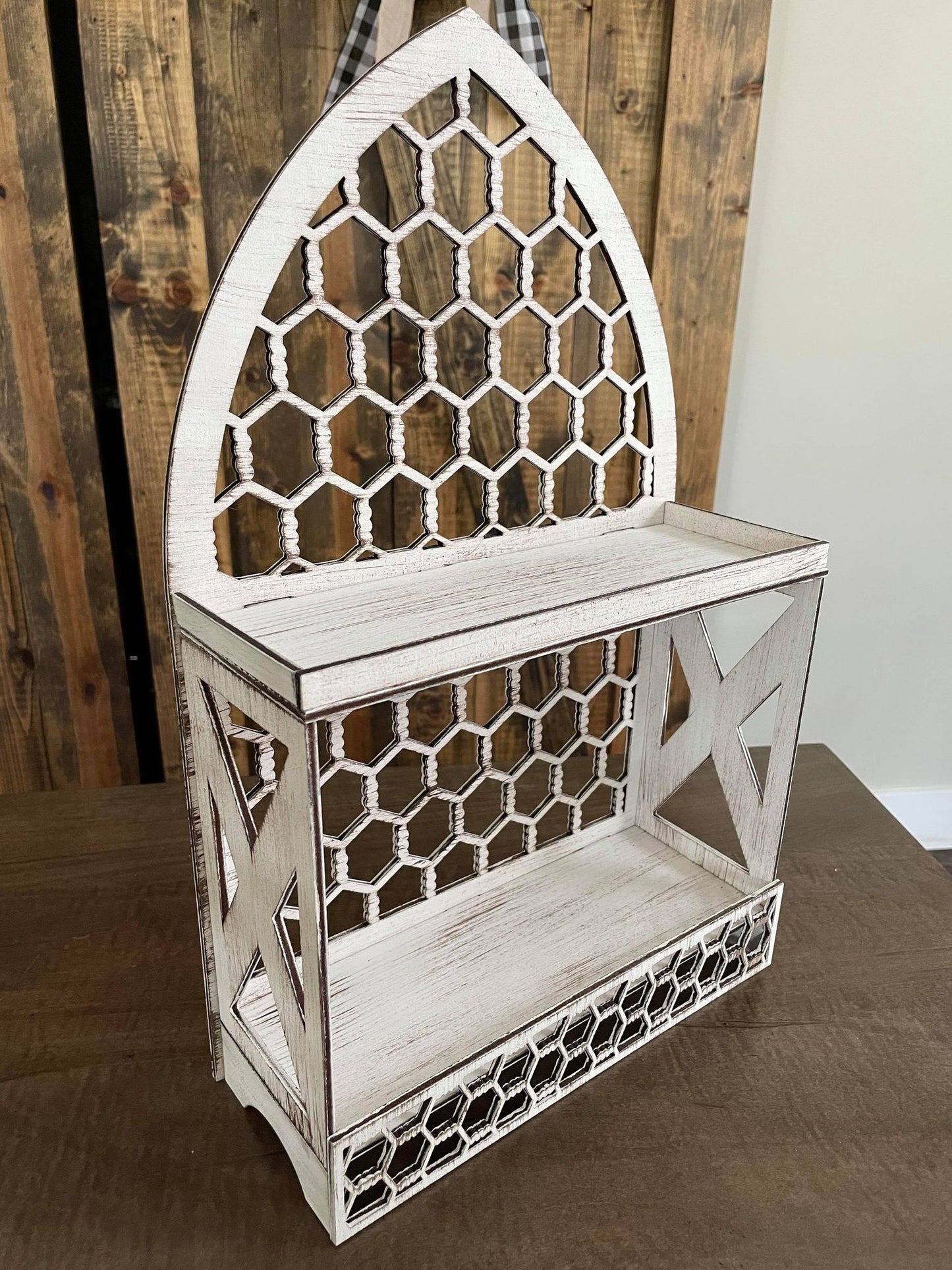 Farmhouse chicken wire shelf