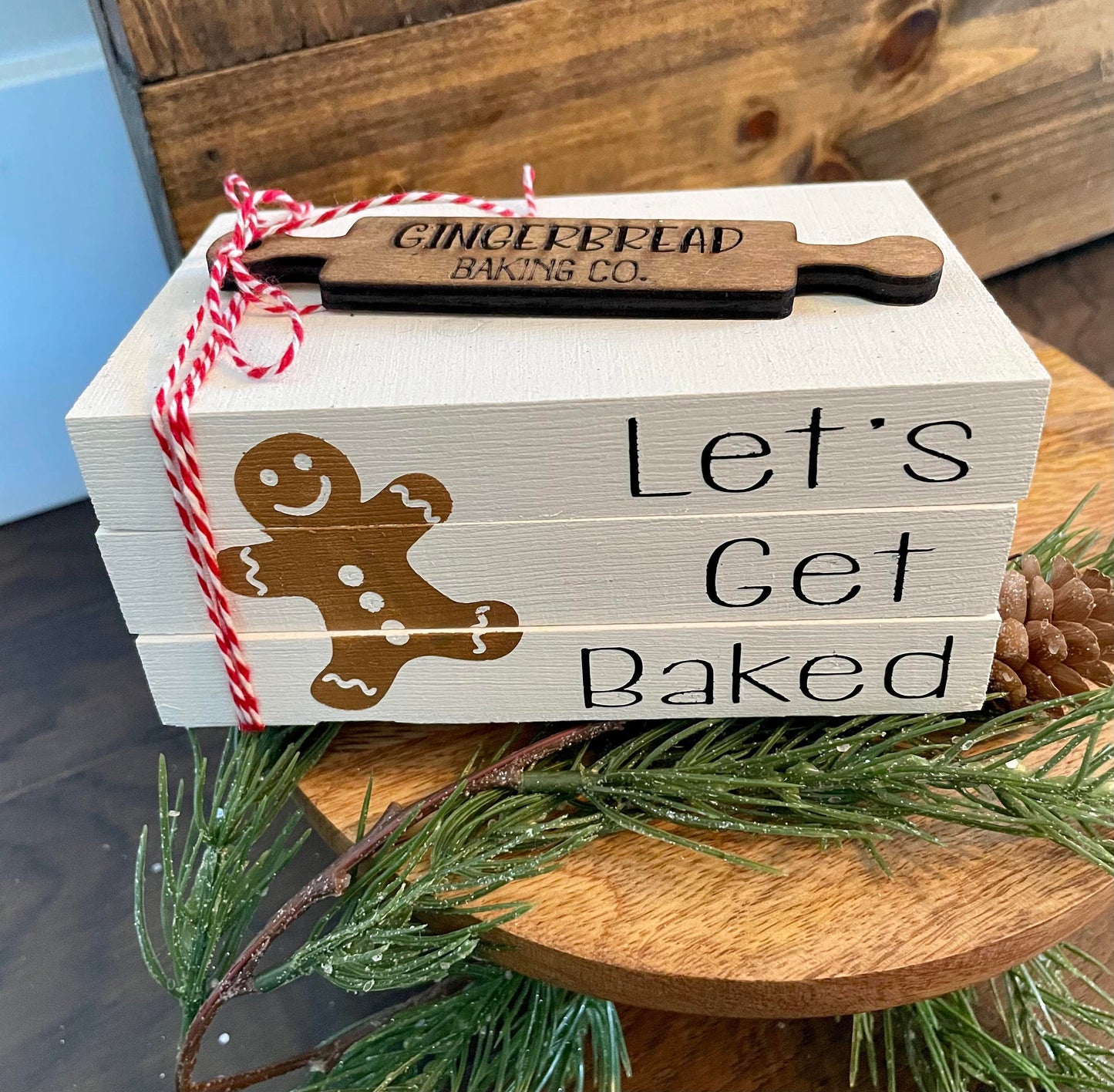 Tiered Tray Mini Book Stack - Lets get baked - gingerbread