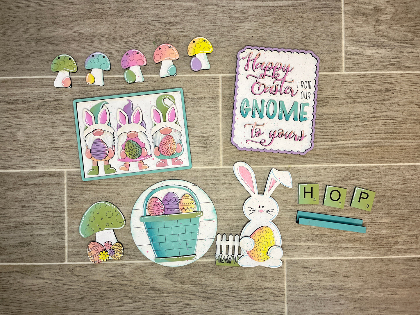 3D Tiered Tray Decor - Easter Gnomes with Mushrooms