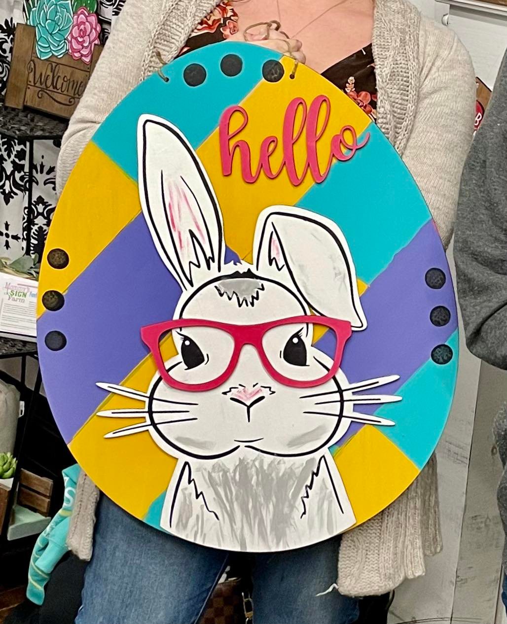 3D Door hanger Egg- Bunny Nerd Hello