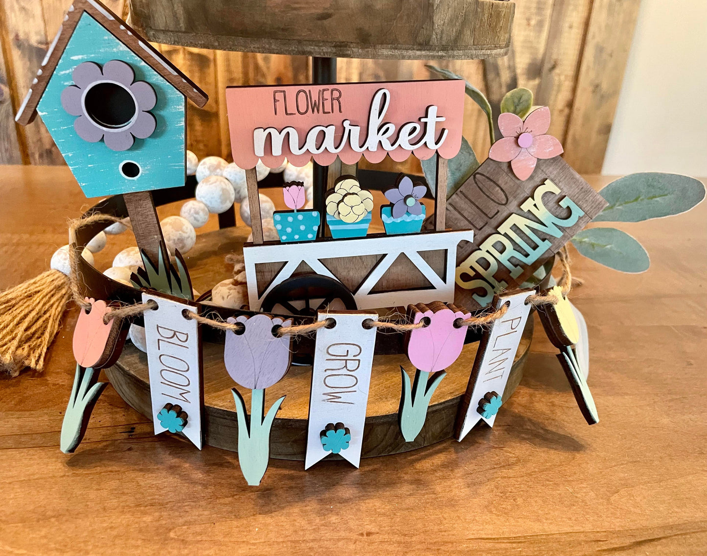 3D Tiered Tray Decor - Tulips