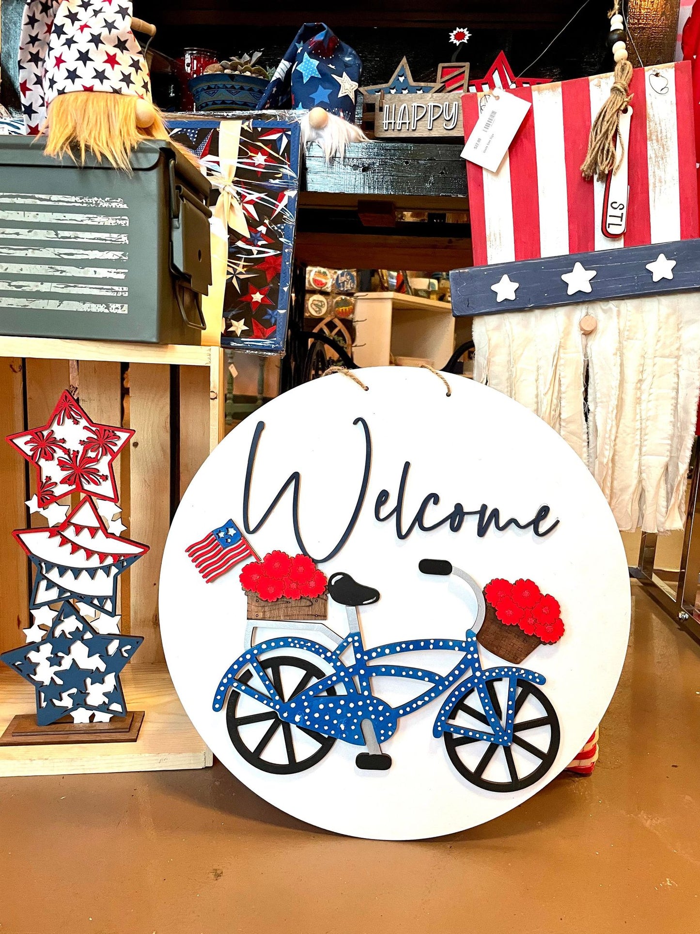 Door hanger Round- Welcome with Bicycle