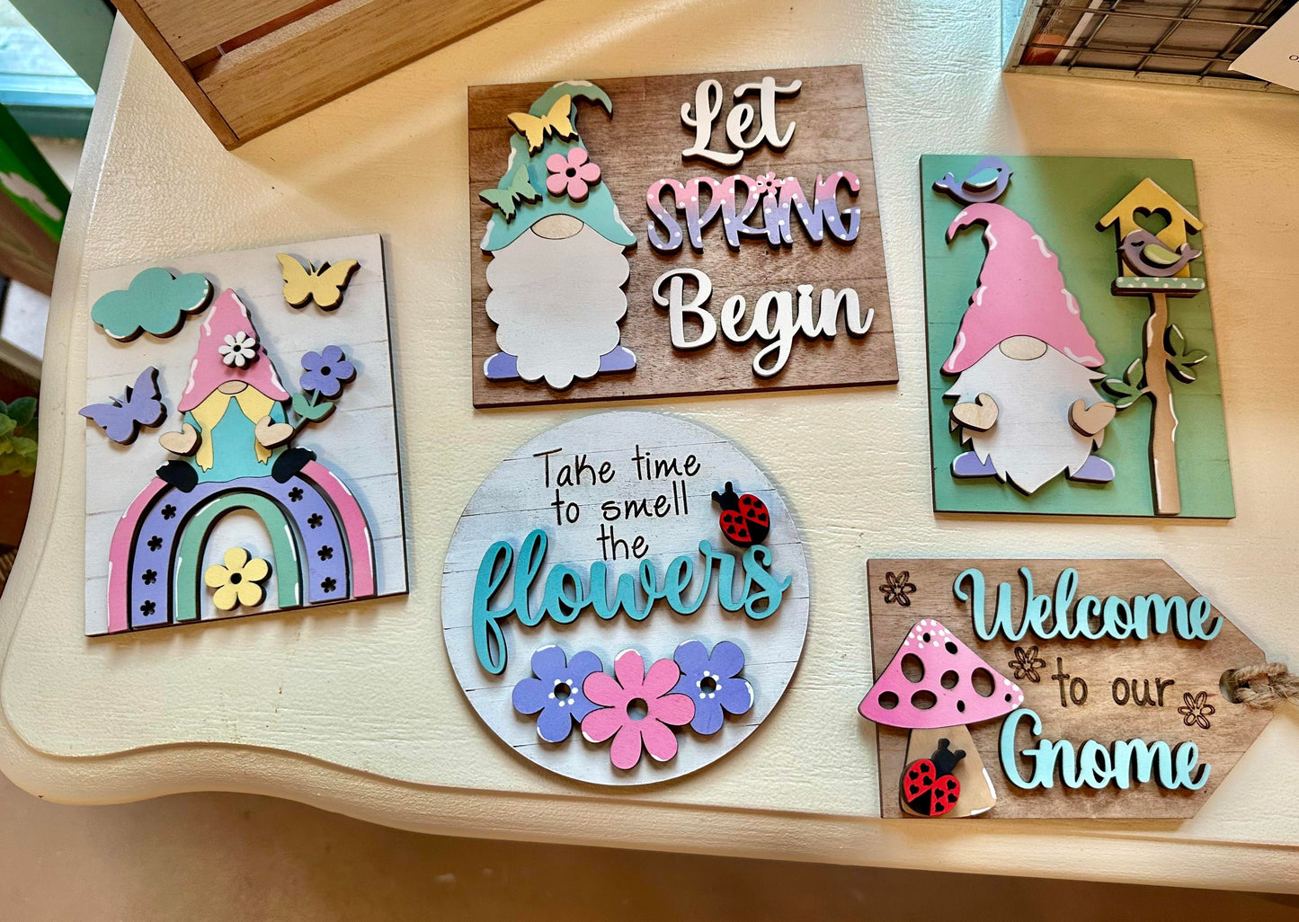 3D Tiered Tray Decor - Spring Gnome with Birds and Flowers