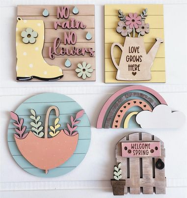 3D Tiered Tray Decor - Spring - No Rain No flowers