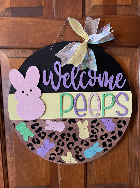 3D Door hanger - Welcome Peeps with Peeps and Cheetah print