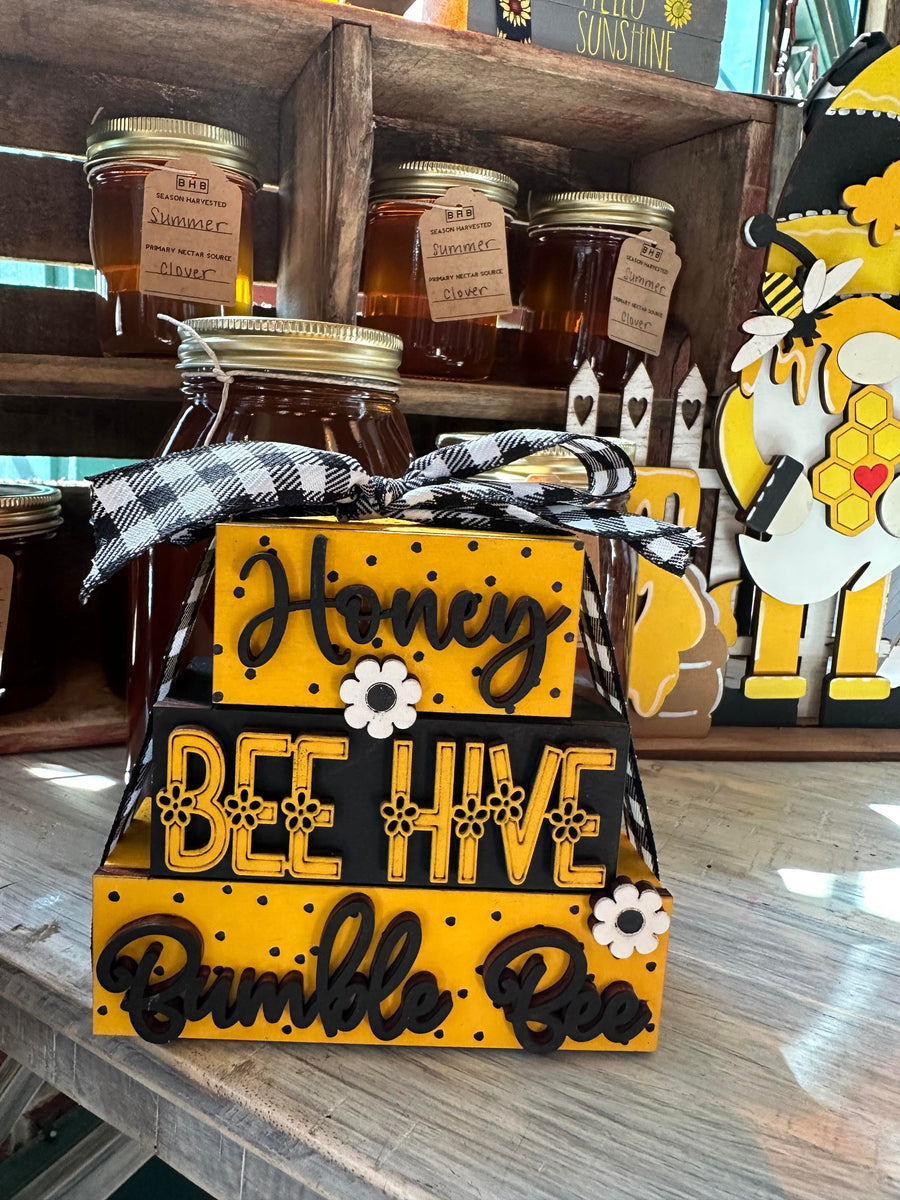 Honey Bee Chunky Wood Block Decor