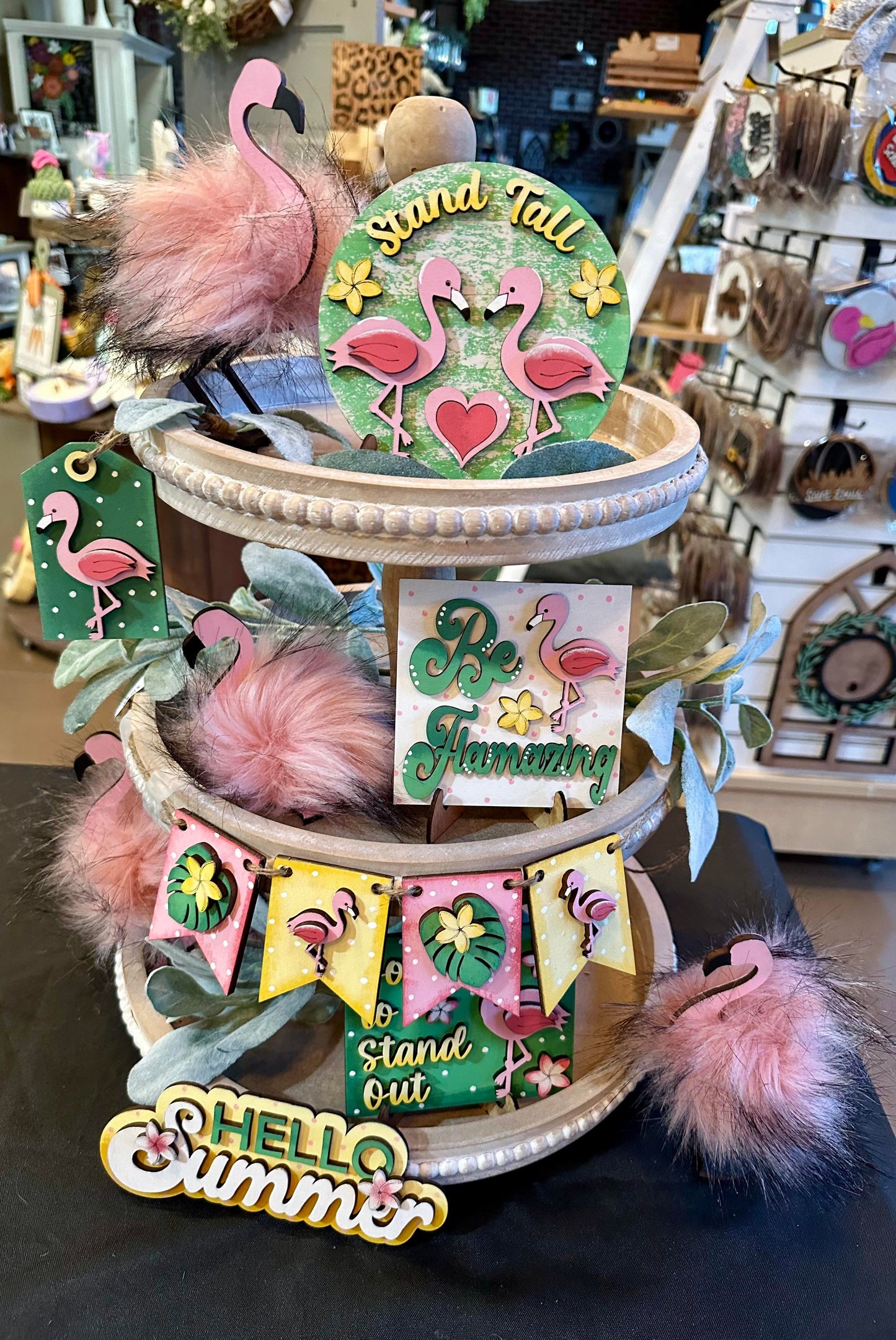 3D Tiered Tray Decor - Flamingo