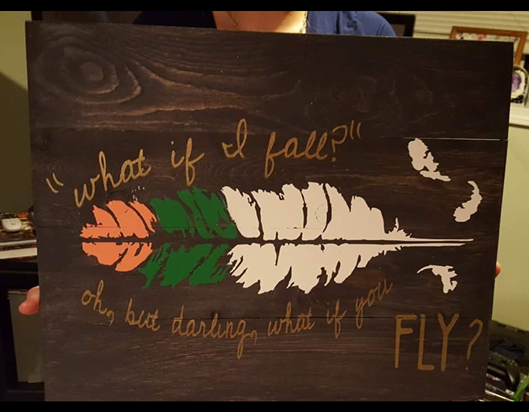 But what if I fall? oh but my darling, What if you fly? with feather in middle