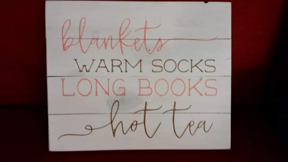 Blankets warm socks long books hot tea