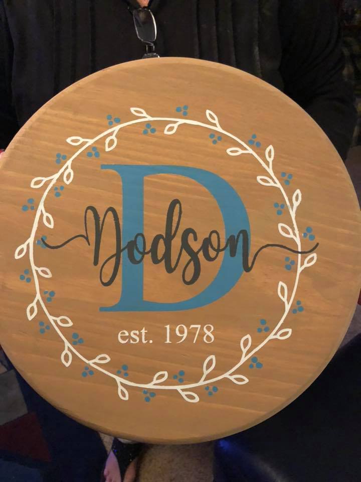 Family name with Initial EST with wreath (last name with tails)