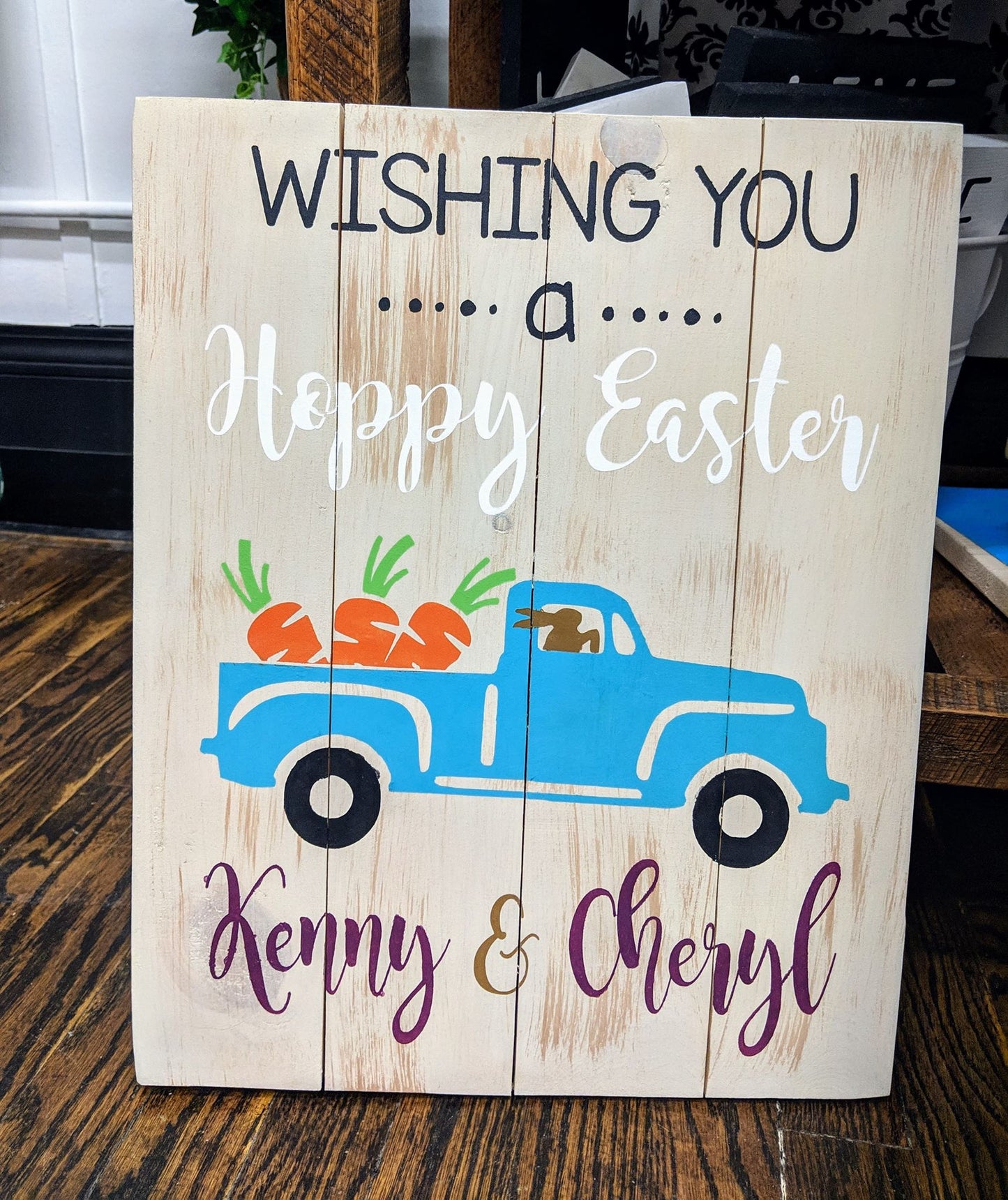 Wishing you a happy Easter with truck and Family name