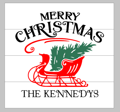 Merry Christmas with Family name -sleigh and tree
