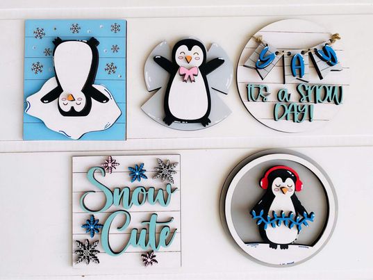 3D Tiered Tray Decor - Penguins It's a Snow Day