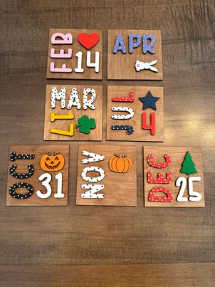 3D Interchangeable Square INSERTS ONLY - Holiday Dates