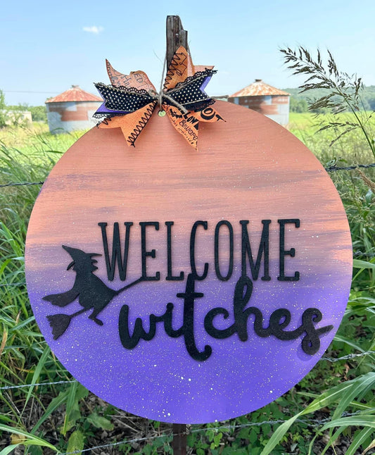 3D Door hanger - Welcome Witches with flying witch