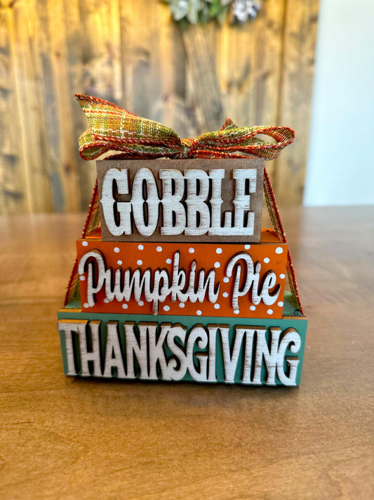 3D Boxy Book Stack - Gobble Pumpkin Pie Thanksgiving