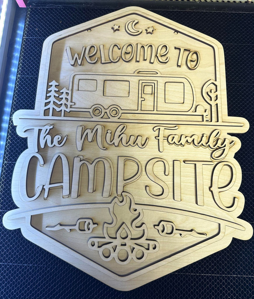 3D Door hanger - Welcome to the Family Name Campsite