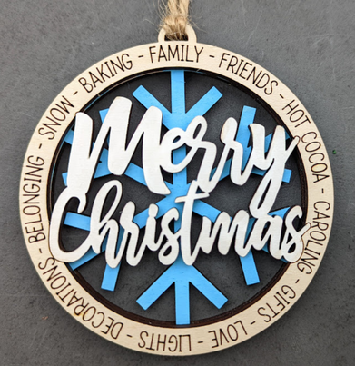 Copy of Ornament-Worded Round Merry Christmas with Snowflake
