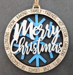 Copy of Ornament-Worded Round Merry Christmas with Snowflake