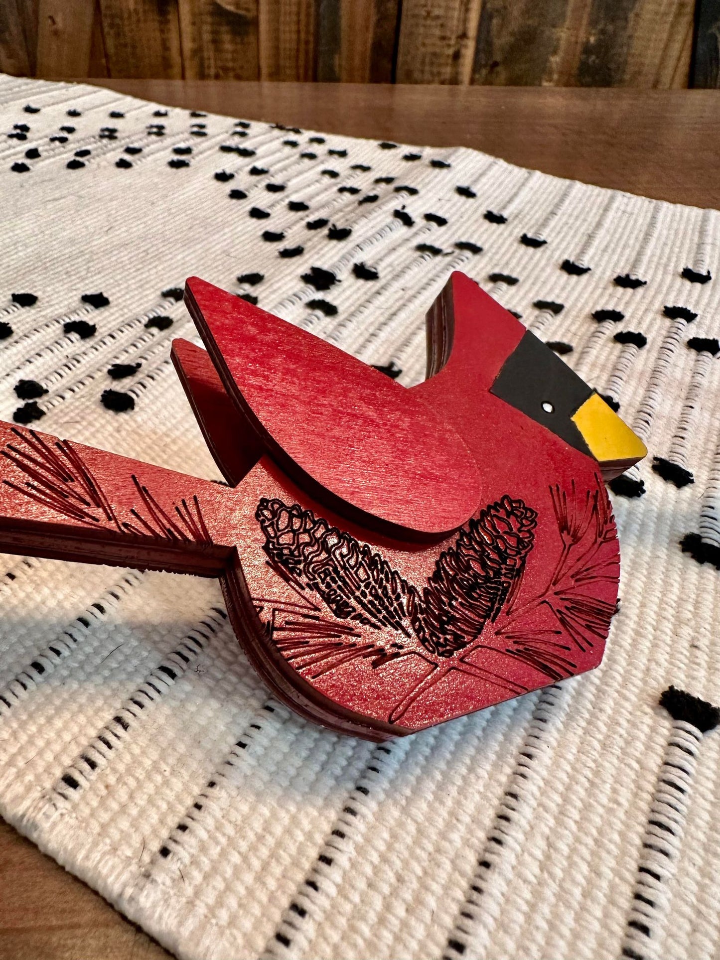3D Cardinal with Etched Pinecones