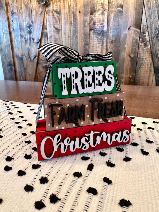 3D Boxy Book Stack - Trees Farm Fresh Christmas