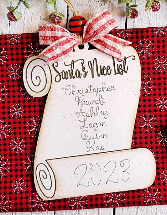 Ornament- Santa's nice list with names