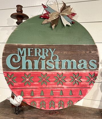 3D Door hanger - Merry Christmas with Trees and poinsettias