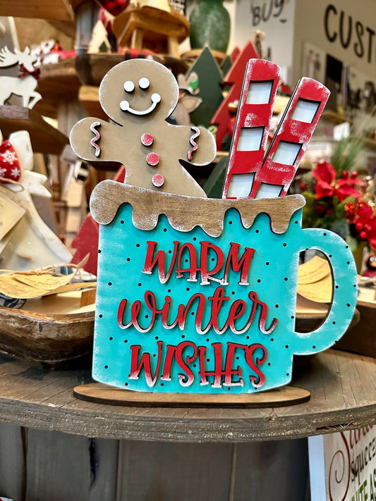 3D Warm Winter Wishes Cup with Gingerbread Man