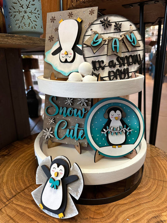 3D Tiered Tray Decor - Penguins It's a Snow Day