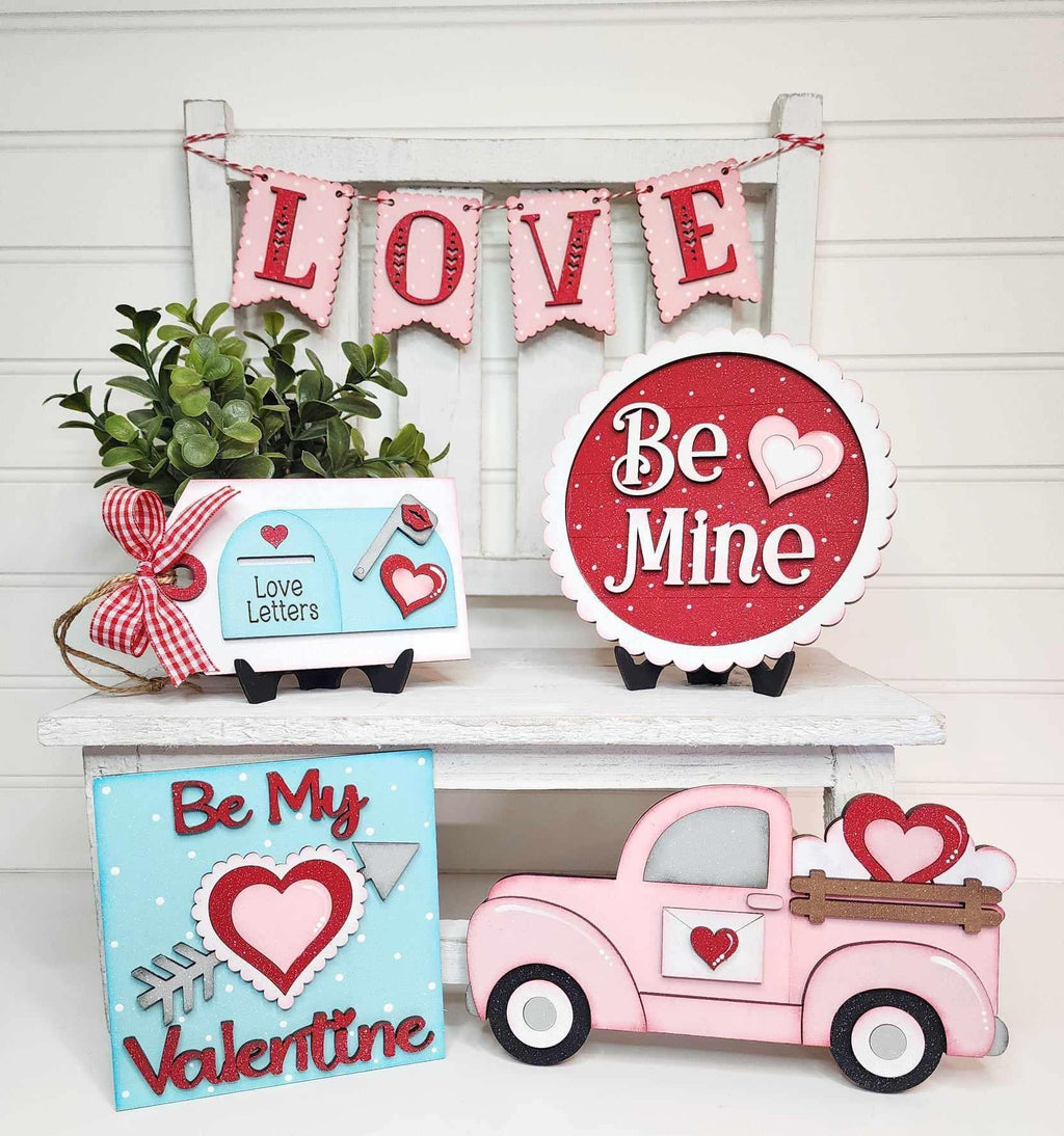 3D Tiered Tray Decor - Valentines Day - Truck with Hearts