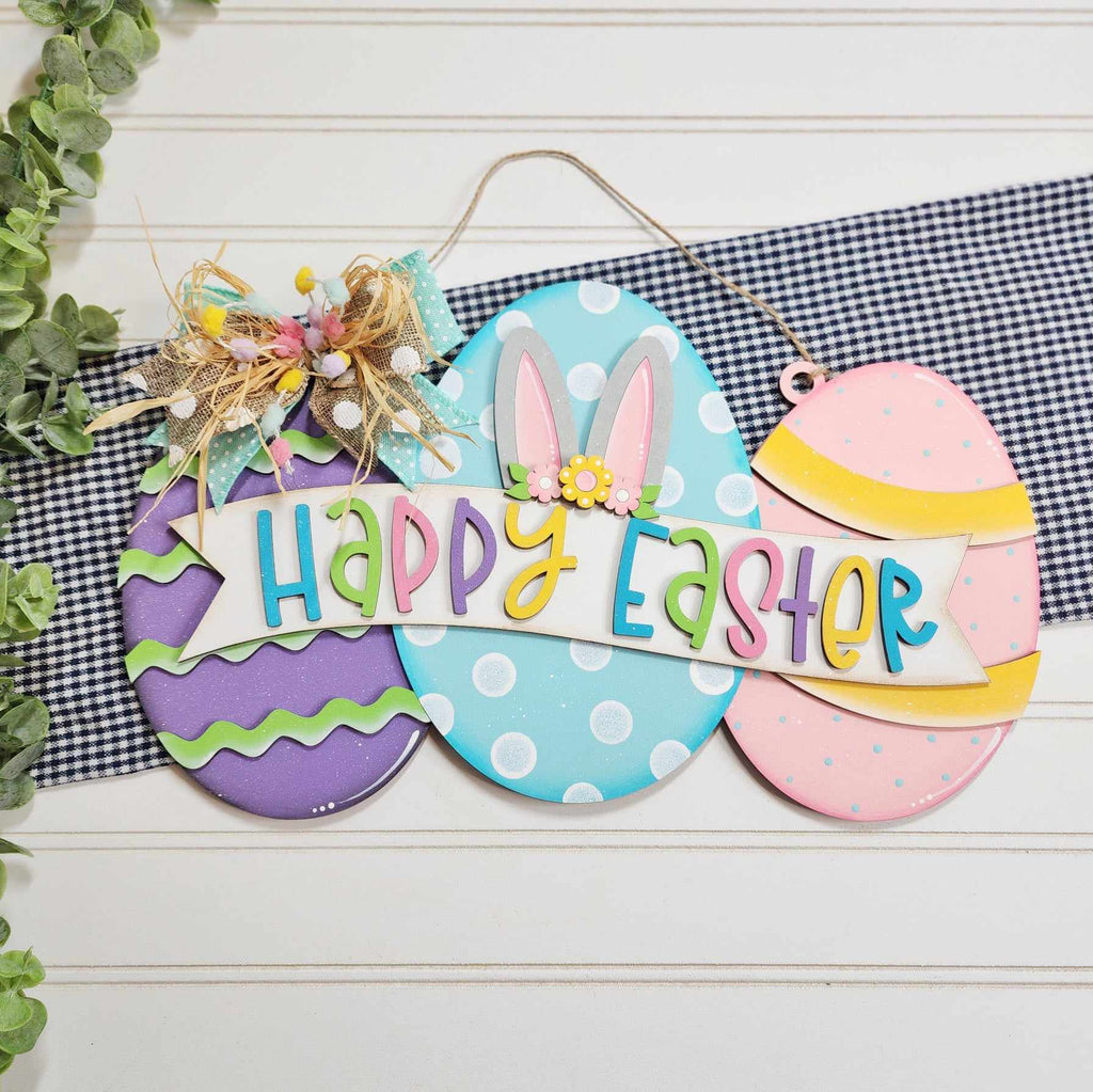 3D Door hanger Happy Easter Eggs with Bunny Ears