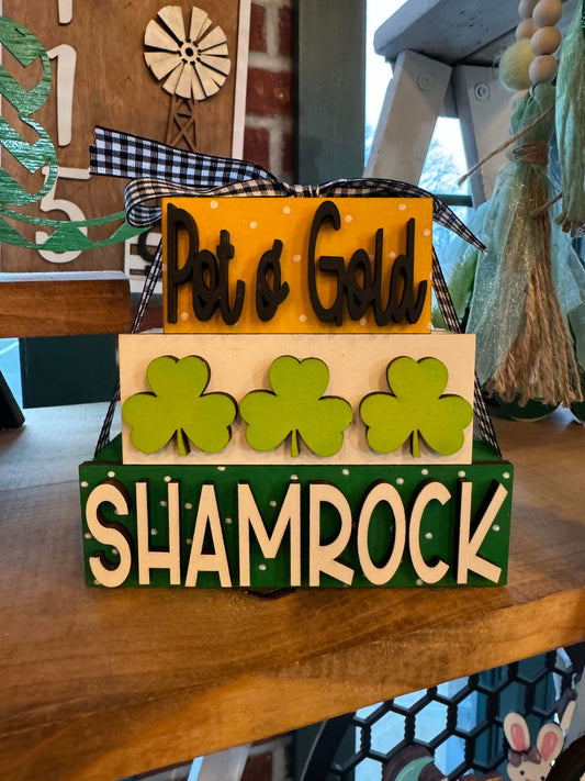 3D Boxy Book Stack - Pot O Gold Shamrock