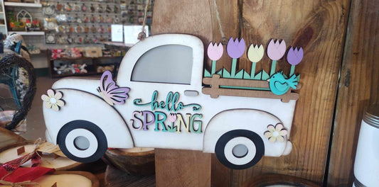 3D Mini hanger - Hello Spring Truck with Flowers