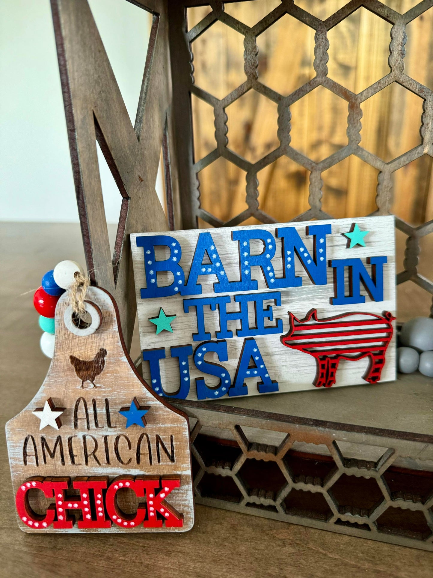 3D Tiered Tray Decor - Patriotic Farm