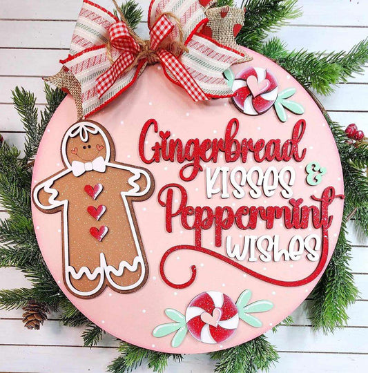 3D Door hanger - Gingerbread Kisses Peppermint Wishes