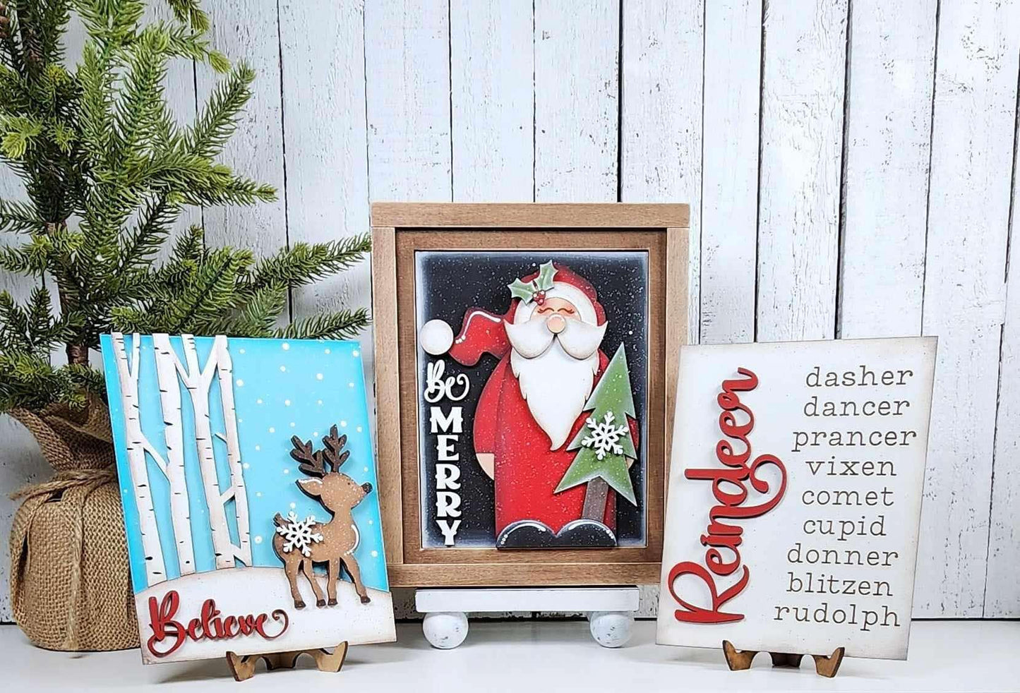 3D Christmas Santa and Reindeer Trio