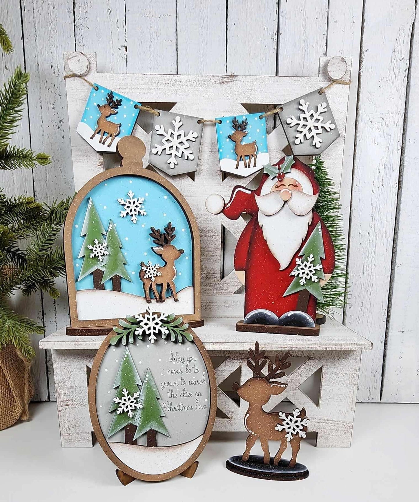 3D Tiered Tray Decor - Winter Santa and Reindeer