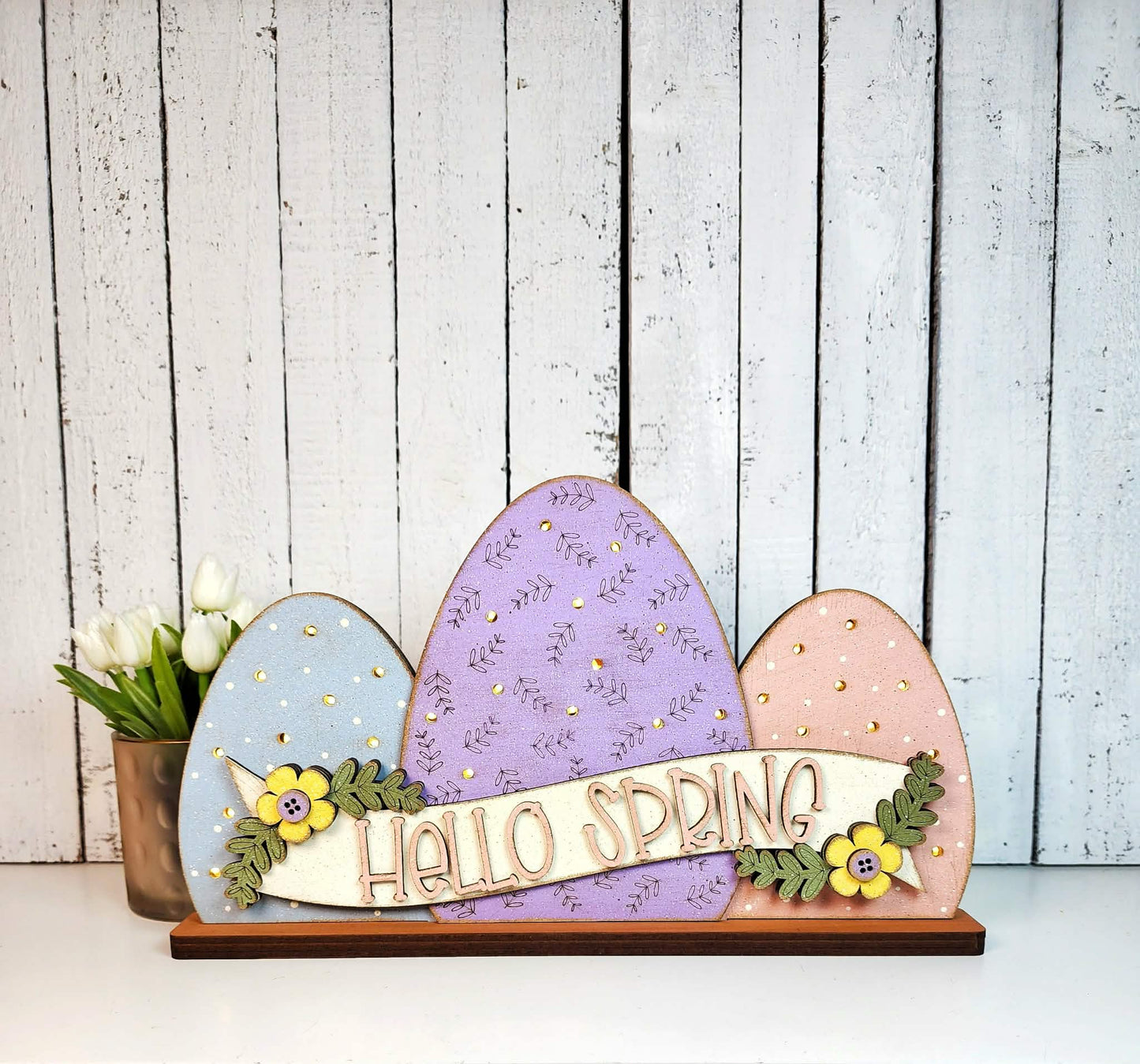 3D Standing Hello Spring Eggs Display