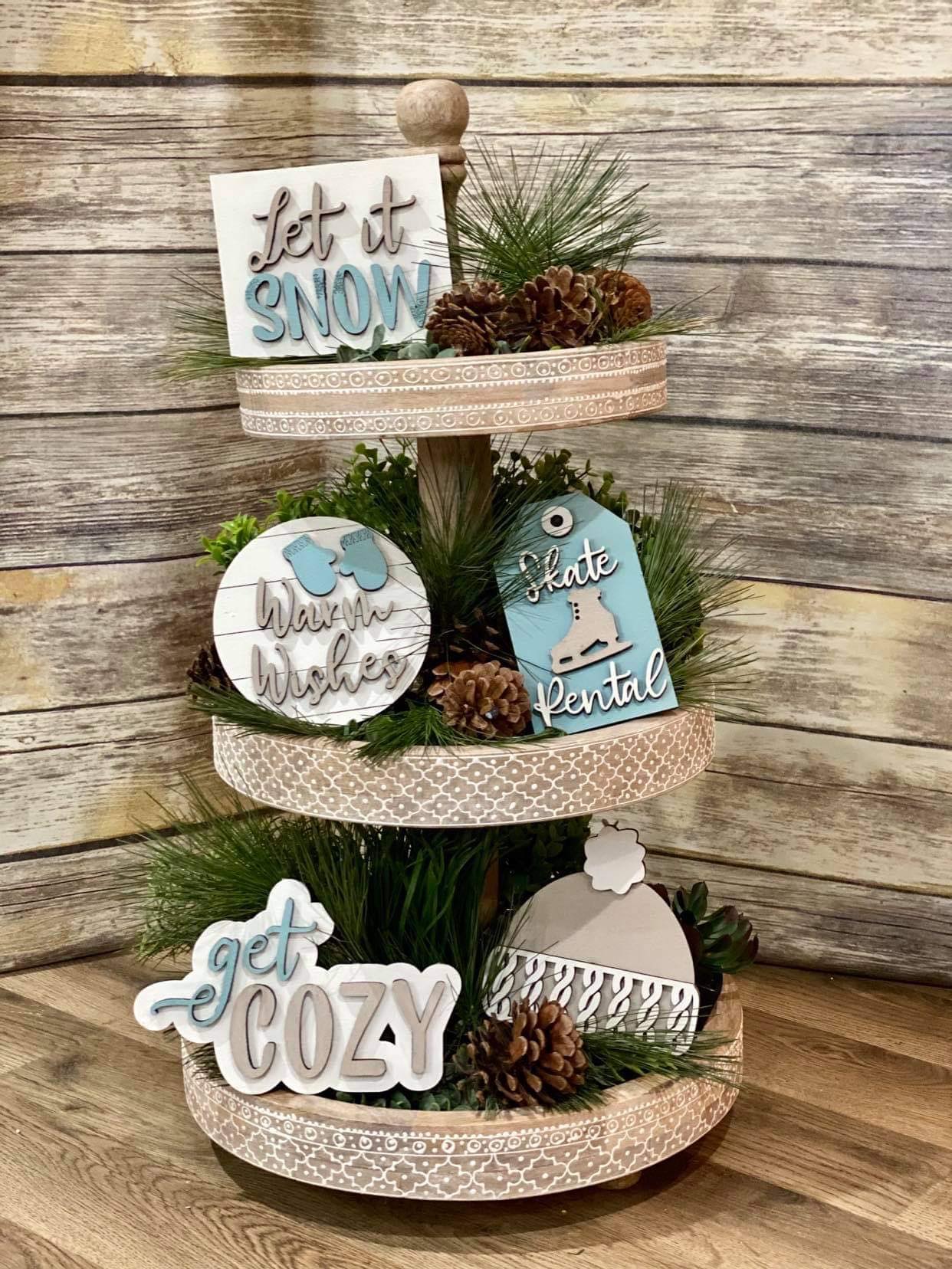 3D Tiered Tray Decor - Winter