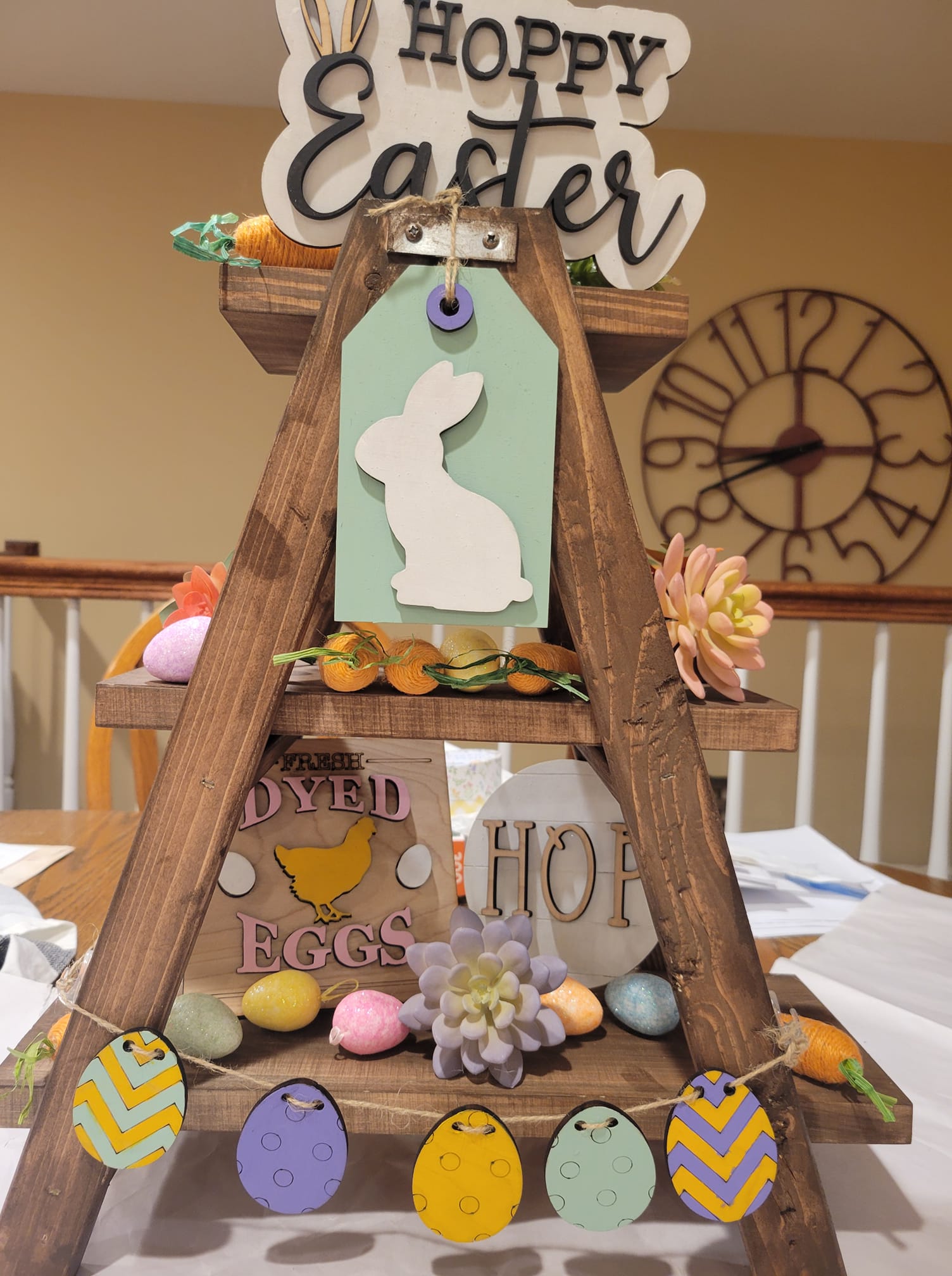 Treory Easter Decorations for The Home, 3 pcs Easter Bunny  Wooden Table Centerpiece Signs Easter Decor Rustic Tiered Tray Decor  Farmhouse Decor for Easter Gifts, Black, White, Natural Wood Color 
