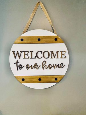 3D Door hanger Welcome to our home with faux bolts