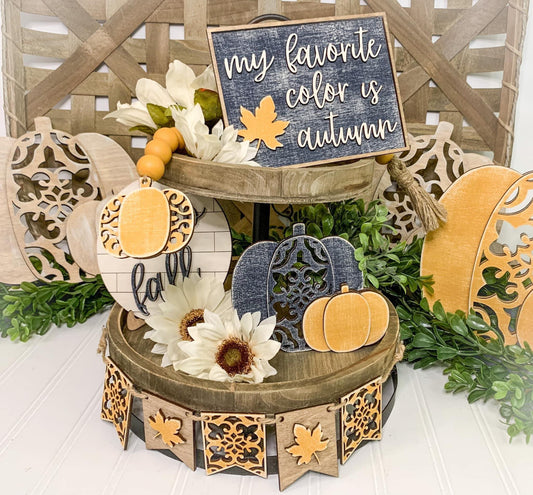 3D Tiered Tray Decor - Fall with Pumpkins