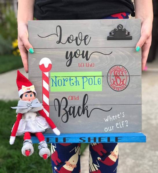 Love you to the North Pole and back with metal clips for elf notes (Elf on shelf)