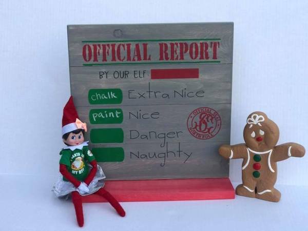Official report with chalkboard space for elf name (Elf on shelf)