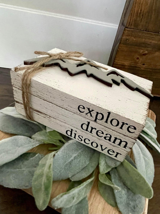 Tiered Tray Mini Book Stack - Explore Dream Discover